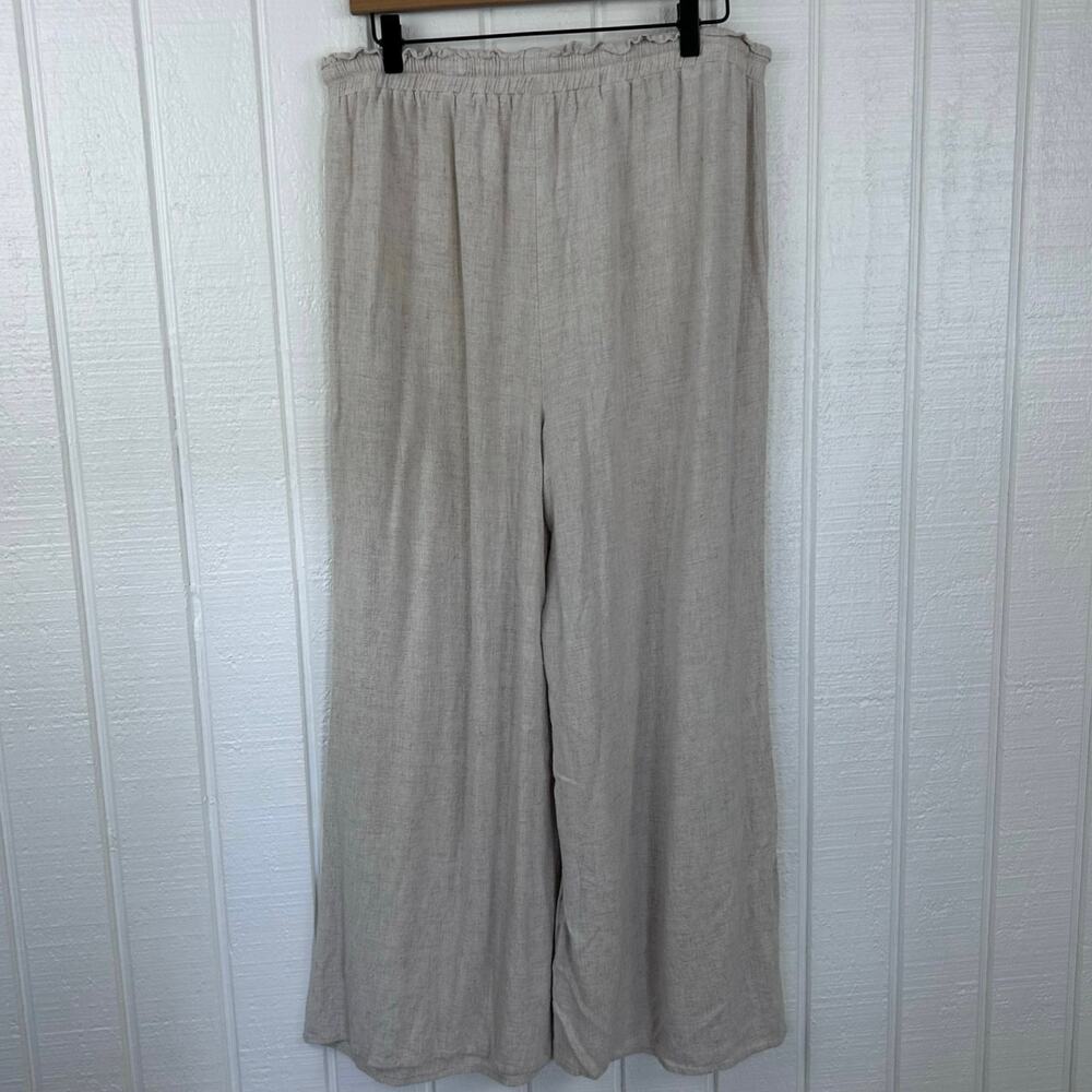 Fashion Nova Beige Cotton Wide Leg Drawstring Pants Women XL Elastic Waist Boho - Picture 6 of 8